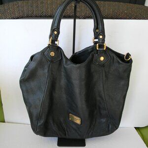 Marc Jacobs XL BLACK LEATHER Classic Q Francesca Handbag TOTE SHOULDER BAG,